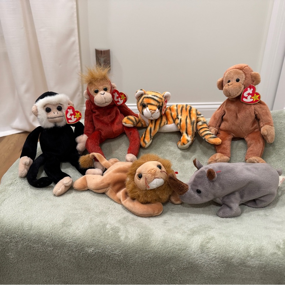 Vintage Ty Beanie Babies Lot of 6 Zoo Animals-  With Tags (Never Played With!)